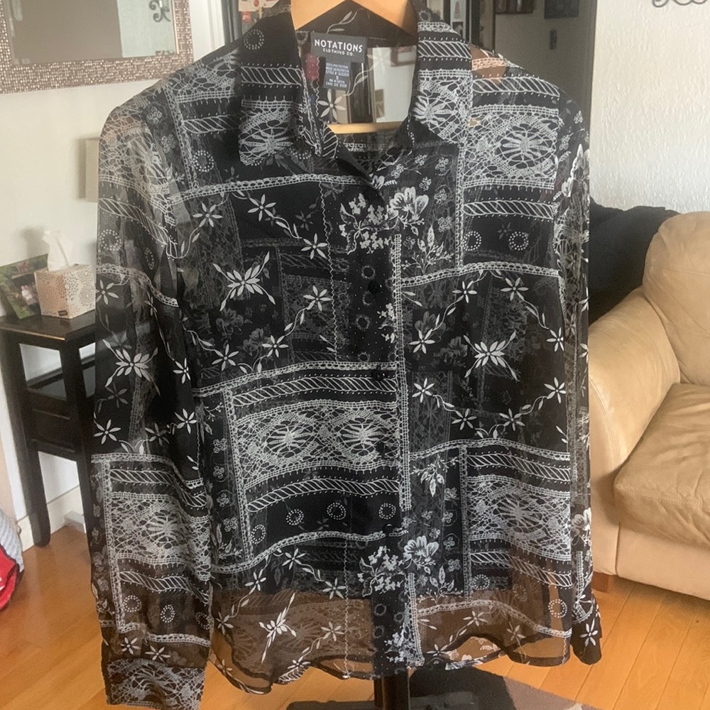 Black & White Sheer Blouse with Shell
